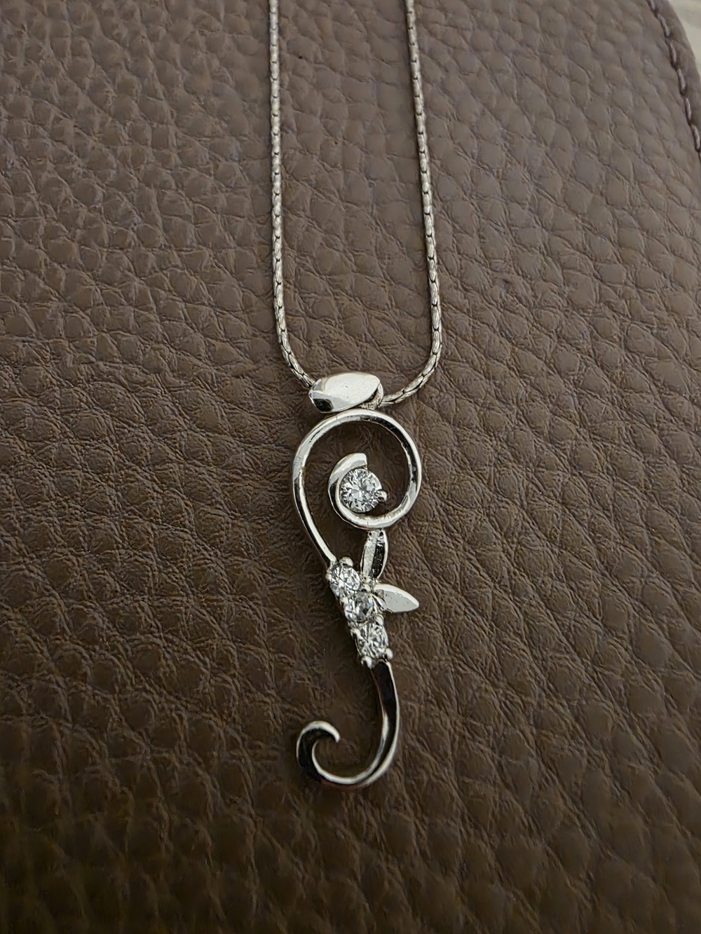 Silver Floral Scroll Pendant Necklace with Clear Stones
